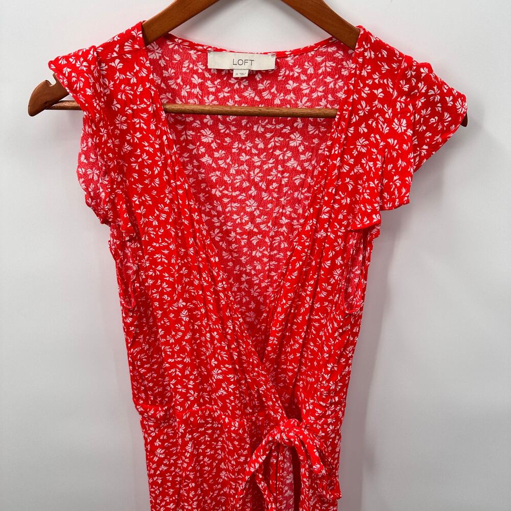 LOFT Floral Ruffle Sleeve Wrap Midi Dress // 8 - Picture 4 of 13